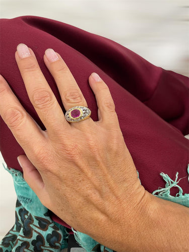 Bague 55 Bague vintage en or 18k avec rubis de Birmanie et diamants 58 Facettes