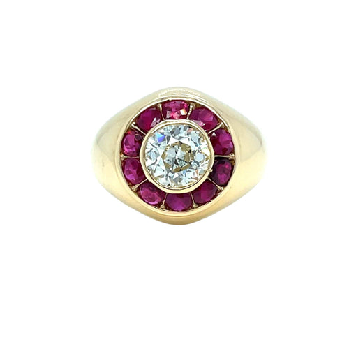 Bague 54 Bague cocktail vintage en or jaune 18K, diamant et rubis 58 Facettes