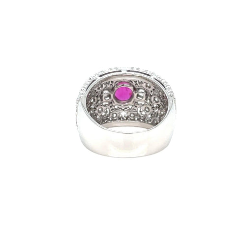 Bague 50 Style Mario Buccellati - Bague vintage gravée en or blanc 18k rubis birman et diamants 58 Facettes