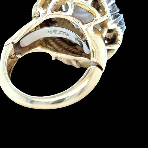 Bague 46 David Webb - Bague turban en or jaune 18k, perle des mers du Sud et diamants 58 Facettes