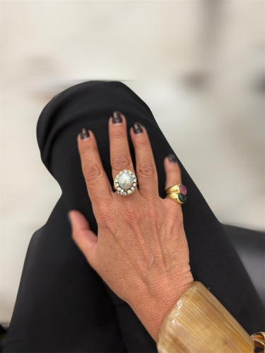 Bague 46 David Webb - Bague turban en or jaune 18k, perle des mers du Sud et diamants 58 Facettes