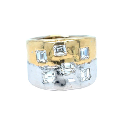 Bague 55 Faraone Gioielli - Bague bandeau en or jaune et blanc 18 kt et diamants 58 Facettes