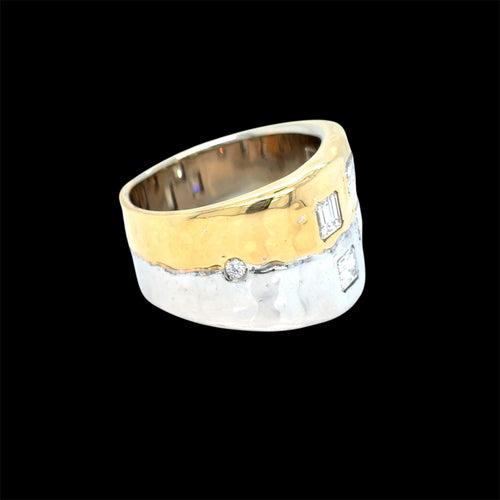 Bague 55 Faraone Gioielli - Bague bandeau en or jaune et blanc 18 kt et diamants 58 Facettes