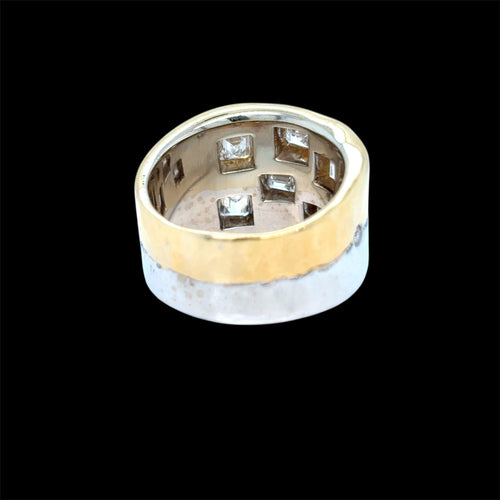 Bague 55 Faraone Gioielli - Bague bandeau en or jaune et blanc 18 kt et diamants 58 Facettes