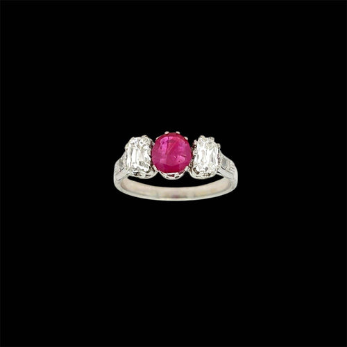 Bague Art déco - Bague trois pierres en or 18k rubis birman et diamants 58 Facettes