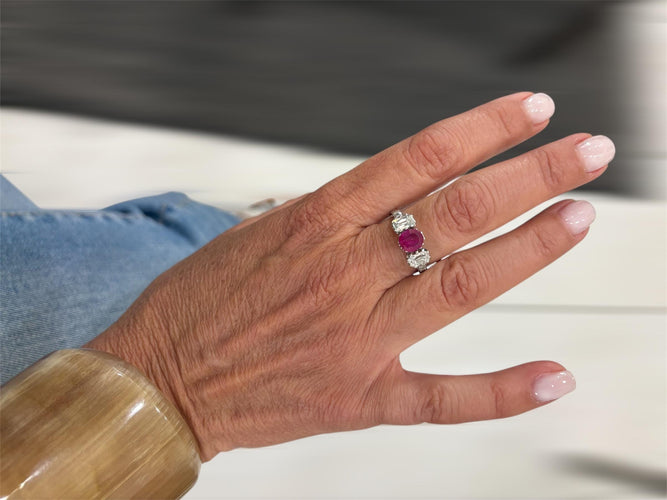 Bague Art déco - Bague trois pierres en or 18k rubis birman et diamants 58 Facettes