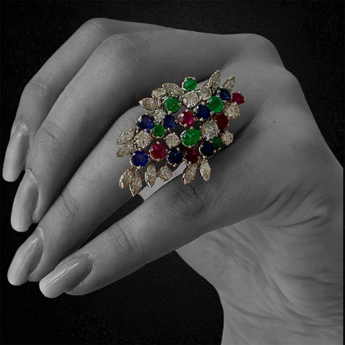 Bague I colori della vita - Bague en platine avec diamants et pierres précieuses 58 Facettes