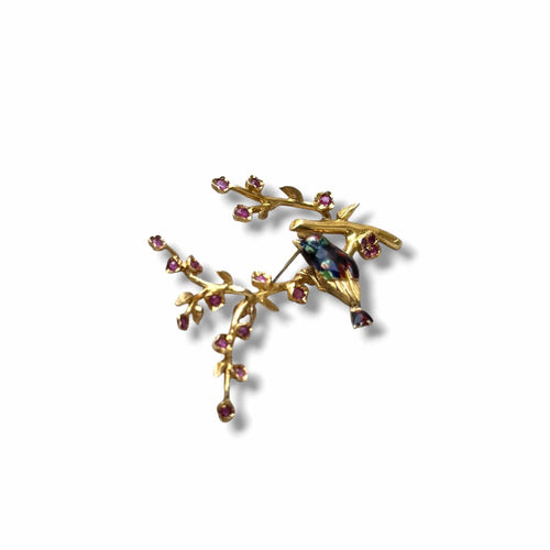 Broche Broche oiseau émaillé en or jaune 18K et rubis 58 Facettes REF2503-270