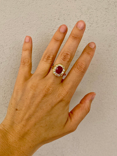 Bague 56 Bague cluster en or rose 18 carats rubis et diamants 58 Facettes