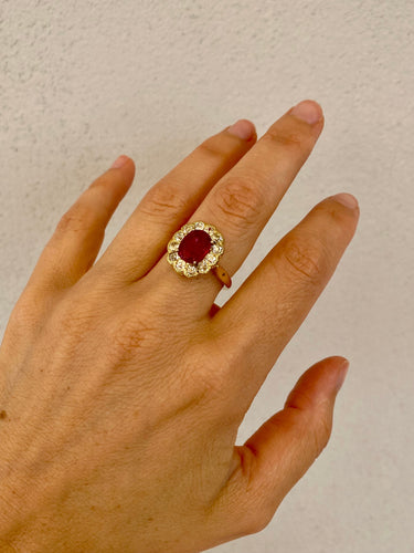 Bague 56 Bague cluster en or rose 18 carats rubis et diamants 58 Facettes
