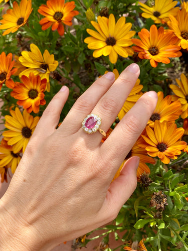 Bague 56 Bague cluster en or rose 18 carats rubis et diamants 58 Facettes