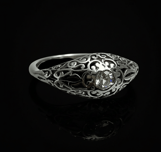 Bague Bague Liberty ajourée en or blanc et diamants taille rose 58 Facettes