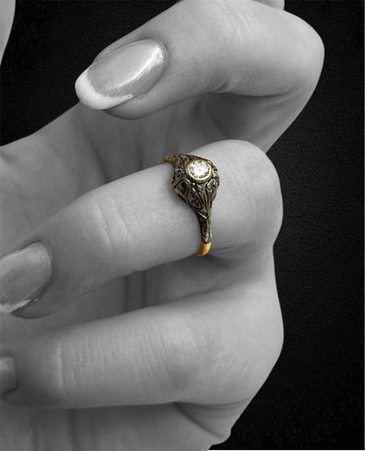 Bague Bague Jugendstil - Diamant 0,20 ct en or jaune 58 Facettes