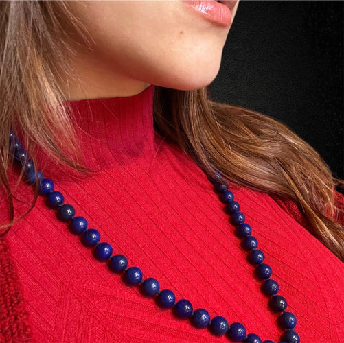 Collier Collier - 61 perles de lapis-lazuli et fermoir en or jaune 18 carats 58 Facettes