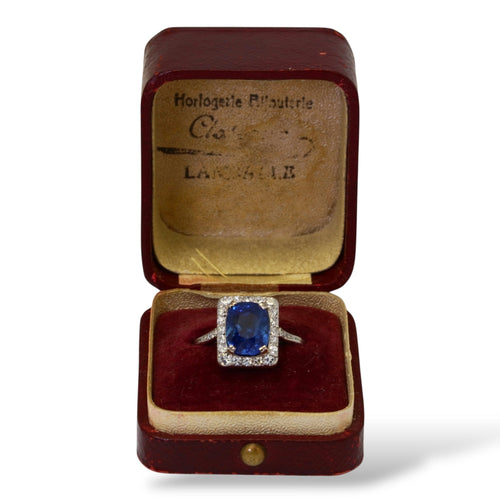 Bague 55 Bague ancienne - Bague saphir de Ceylan en or et platine et diamants 58 Facettes