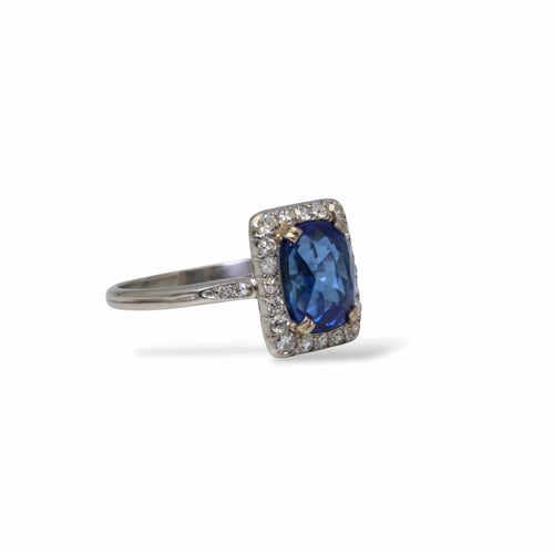 Bague 55 Bague ancienne - Bague saphir de Ceylan en or et platine et diamants 58 Facettes