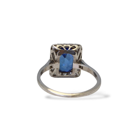Bague 55 Bague ancienne - Bague saphir de Ceylan en or et platine et diamants 58 Facettes