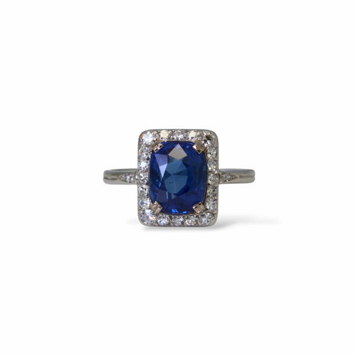 Bague 55 Bague ancienne - Bague saphir de Ceylan en or et platine et diamants 58 Facettes