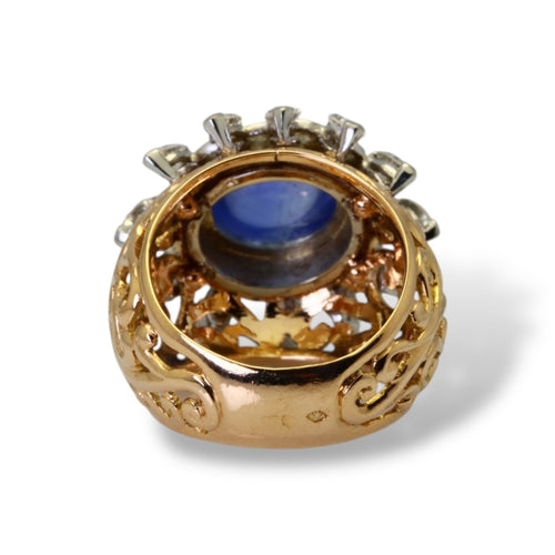 Bague 50 Bague dôme saphir cabochon en or jaune 18k et diamants 58 Facettes