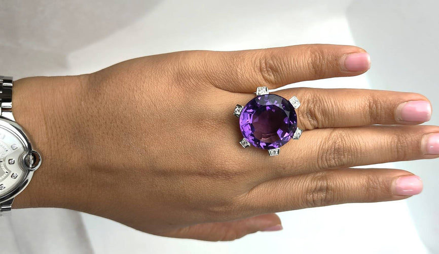 Bague 58 Bague cocktail en or rose 18 ct, améthyste et diamants 58 Facettes 33421