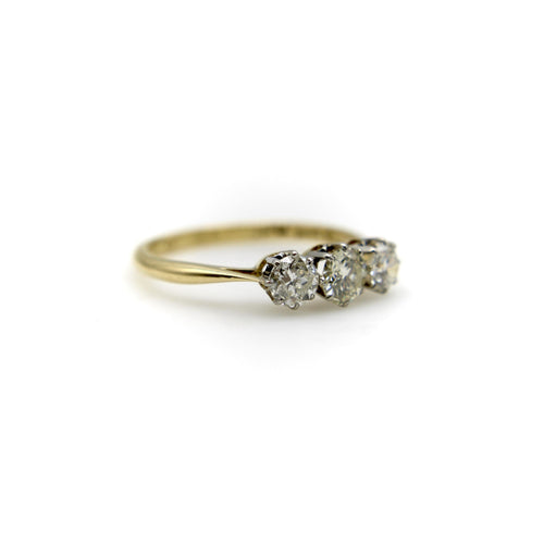 Bague Art déco - Bague trois pierres en or jaune 18k, platine et diamants 58 Facettes A2003U