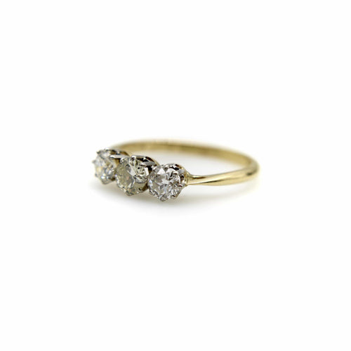 Bague Art déco - Bague trois pierres en or jaune 18k, platine et diamants 58 Facettes A2003U