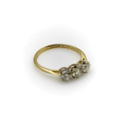 Bague Art déco - Bague trois pierres en or jaune 18k, platine et diamants 58 Facettes A2003U