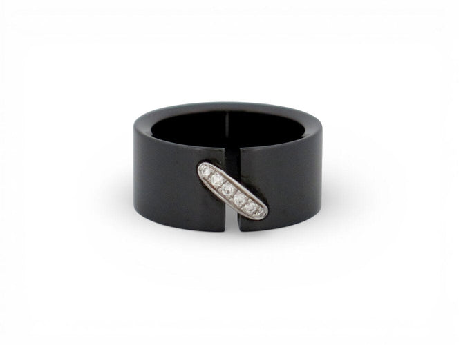Bague 55 bague CHAUMET liens 081956 t55 en ceramique noir or blanc diamants 58 Facettes 272964