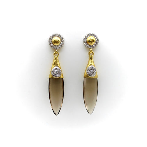 Boucles d'oreilles Gurhan - Boucles d’oreilles pendantes en or 24k au quartz fumé et diamants 58 Facettes