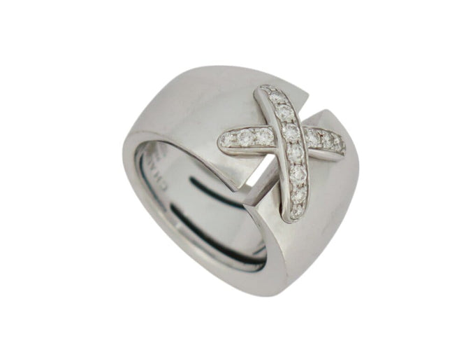 Bague 56 Chaumet Liens Croisés - Bague asymétrique GM en or blanc et diamants 58 Facettes 268855