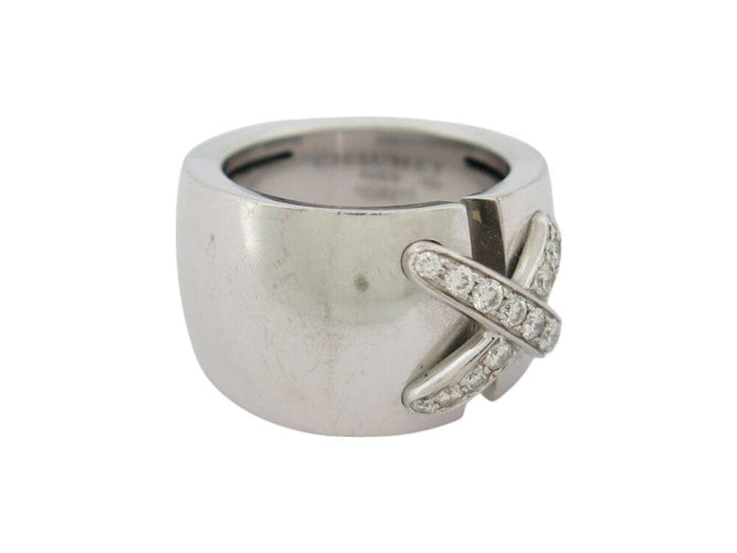 Bague 56 Chaumet Liens Croisés - Bague asymétrique GM en or blanc et diamants 58 Facettes 268855