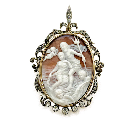 Broche Broche camée ancienne en or gris et argent, diamants taille brillant 58 Facettes REF23123-155