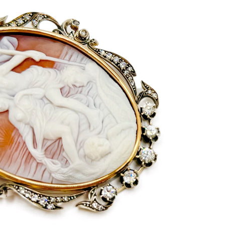 Broche Broche camée ancienne en or gris et argent, diamants taille brillant 58 Facettes REF23123-155