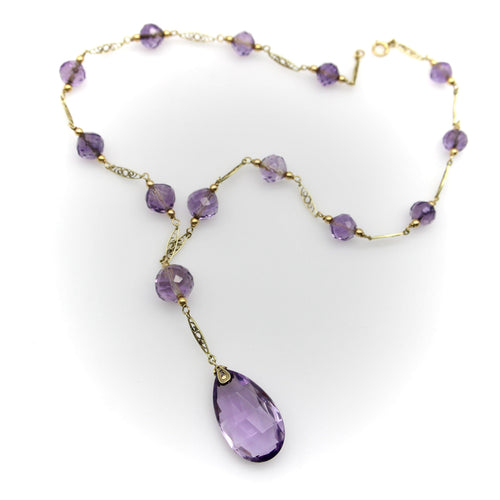 Collier Collier édouardien - Collier à perles d’améthyste Rose de France en or 14k 58 Facettes