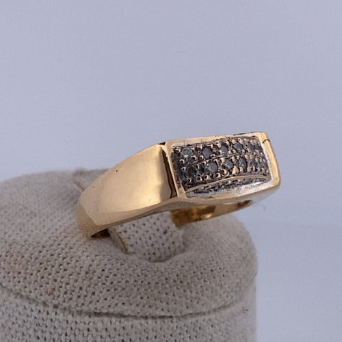 Bague 54 Bague rectangulaire pavée de diamants en or jaune 18K 0,18 ct 58 Facettes 250135