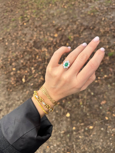 Bague 53.5 Bague cluster ancienne en or 18k, émeraude colombienne et diamants 58 Facettes