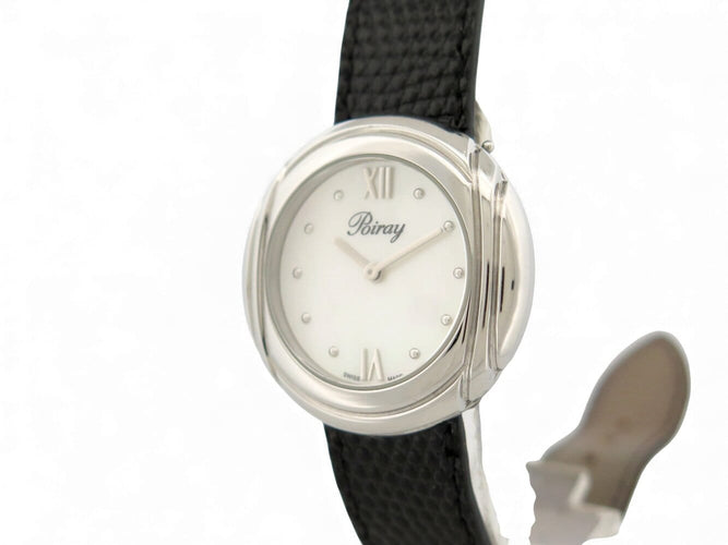 Montre Poiray Rive Droite - Montre quartz 31 mm en acier, bracelet cuir 58 Facettes 271816