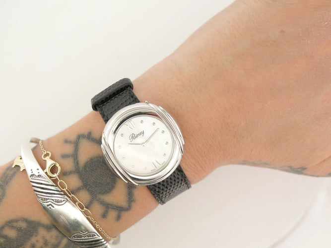 Montre Poiray Rive Droite - Montre quartz 31 mm en acier, bracelet cuir 58 Facettes 271816