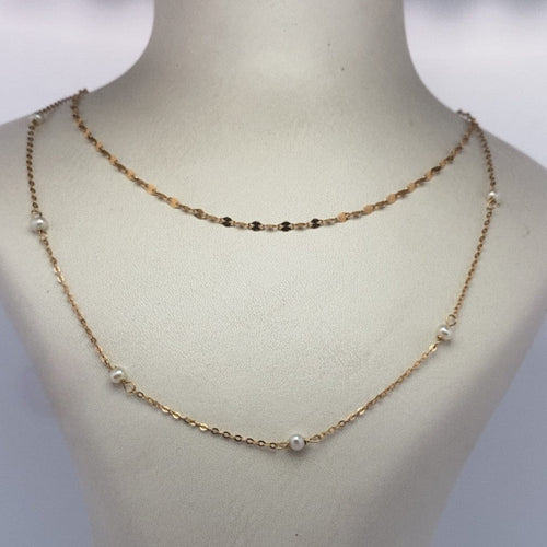 Collier Collier double chaîne en or jaune 18 carats et perles naturelles 58 Facettes 250227