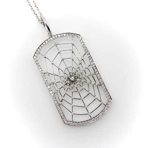 Collier Pendentif dog tag toile d’araignée en or blanc 18k et diamants, chaîne 14k 58 Facettes A2005C