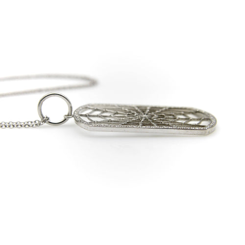 Collier Pendentif dog tag toile d’araignée en or blanc 18k et diamants, chaîne 14k 58 Facettes A2005C