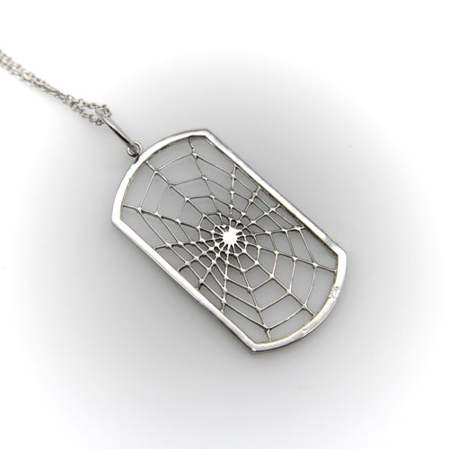 Collier Pendentif dog tag toile d’araignée en or blanc 18k et diamants, chaîne 14k 58 Facettes A2005C