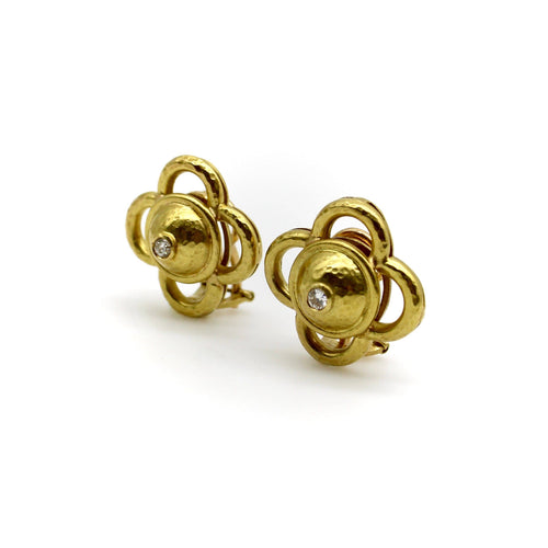 Boucles d'oreilles Elizabeth Locke - Boucles d’oreilles trèfle en or 18k et diamants 58 Facettes