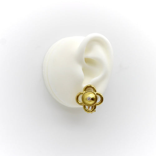 Boucles d'oreilles Elizabeth Locke - Boucles d’oreilles trèfle en or 18k et diamants 58 Facettes