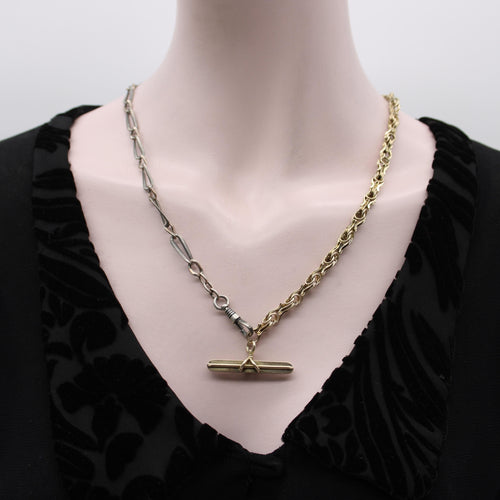 Montre Chaîne de montre victorienne - 14k or jaune avec barre en T et mousqueton 58 Facettes A2005M