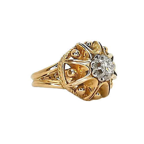 Bague 53 Bague pompadour vintage en or jaune 18 carats, platine et diamant 58 Facettes