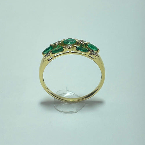 Bague 58 Bague en or jaune 18K avec diamants 0,16 ct et pierres vertes 58 Facettes 250277