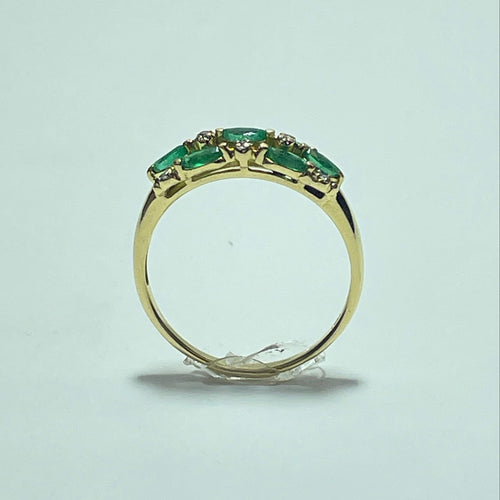 Bague 58 Bague en or jaune 18K avec diamants 0,16 ct et pierres vertes 58 Facettes 250277