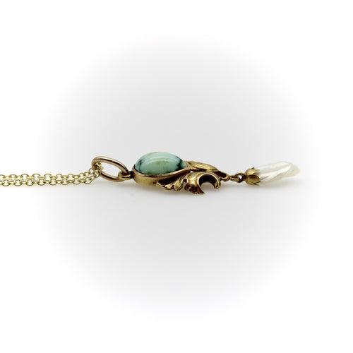 Pendentif Pendentif Art nouveau goutte en or jaune 14K, turquoise et perle 58 Facettes A2005S