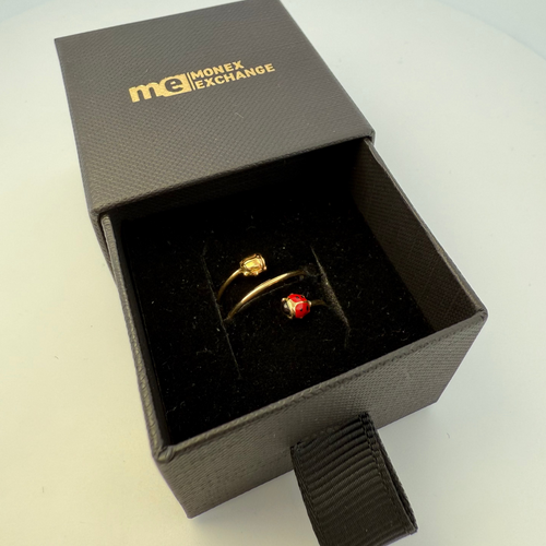 Bague 47 Bague coccinelle en or jaune 18 carats émaillée rouge et noir 58 Facettes 250077